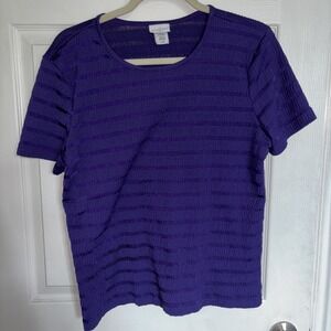 Jaclyn Smith Top Size L Large Purple Pull Over Striped Round Neck Short Sleeve